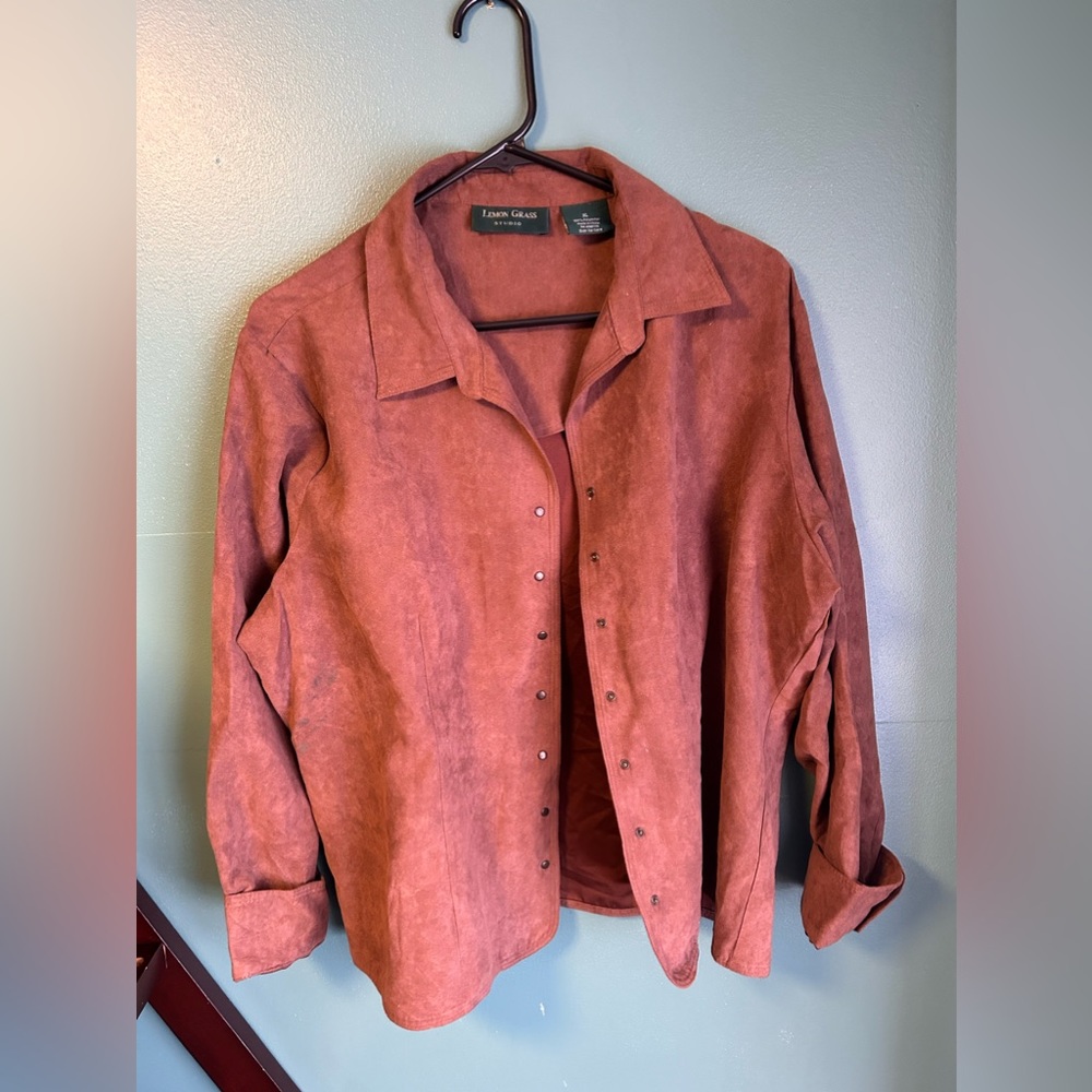 Brown suede button up top